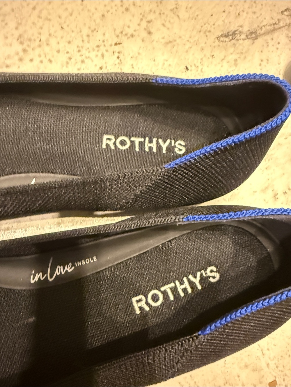 Rothy's Black Ballet Flats with Subtle Blue Trim size 13 - Picture 3 of 5